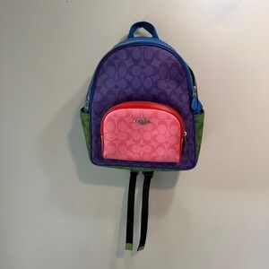 Coach Court Backpack Rainbow Signature Canvas Multi Color CA156 Womens